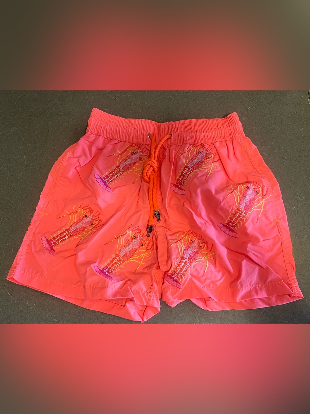 Les Canebiers Men’s Lobster Embroidered Swim Trunks Shorts Orange NWT Size Small